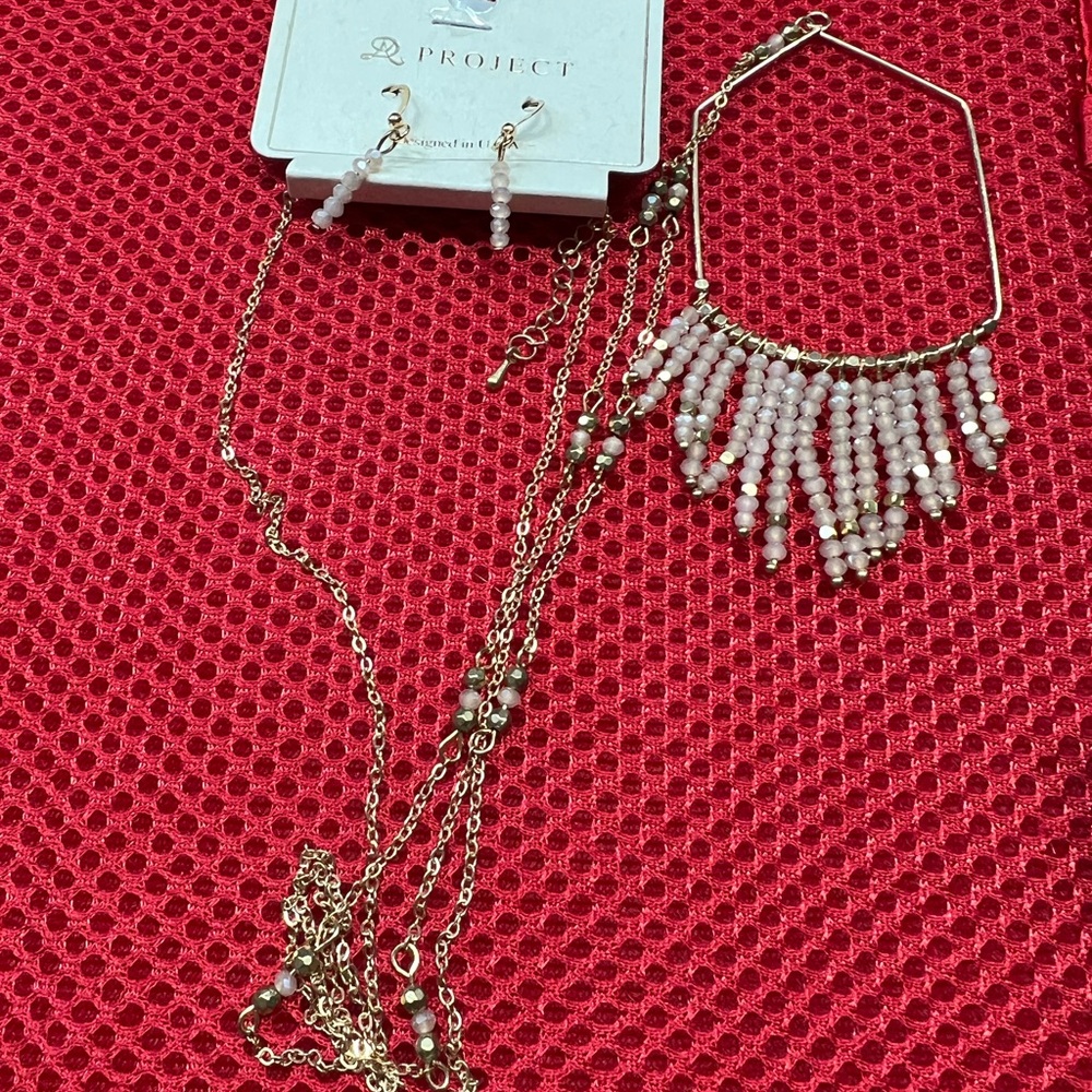 Project Pink Beaded Necklace and Earring Set
